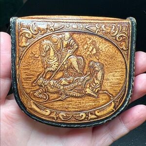 VTG Southwestern Genuine Leather Horse Coin Purse + Hand-Stitched Change Wallet